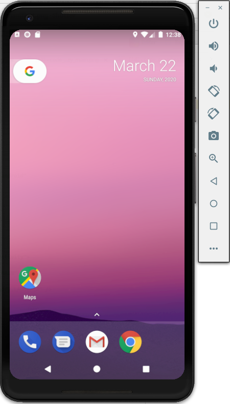 Captura de pantalla estructura ficheros Android Studio, en la que aparece la fecha en la esquina superior derecha, el símbolo de Google en la esquina superior izquierda, y el reste de la pantalla solo tiene el icono de la aplicación Maps. En la línea inferior están los iconos de las aplicaciones más usadas. (teléfono, mensajería, correo electrónico y navegador)