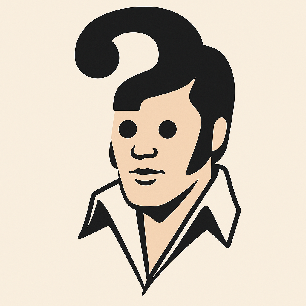 ilustración que muestra el parecido entre Elvis y el Operador Elvis (?:)