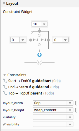 Aparece el componente Constraint Widget  a través del cual se puede crear las restriciones.