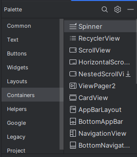 Captura de pantalla que muestra la paleta de Android Studio