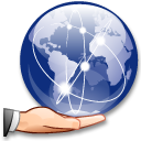 Icono de una mano sosteniendo la bola del mundo.