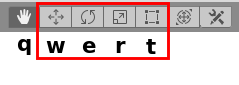 Barra de herramientas de Unity que contiene las opciones de transformación de un objeto: mover, escalar y rotar.