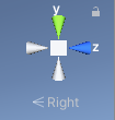 Imagen del Gizmo cuando estamos en la posición Right, en el eje-x positivo