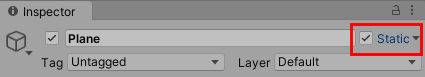 Se muestra cómo establecer que un objeto es estático seleccionando el checkbox Static