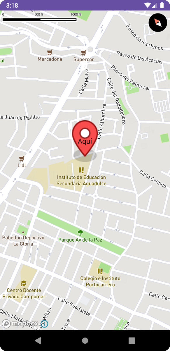 Captura del aspecto de Mapbox en una aplicación de Android