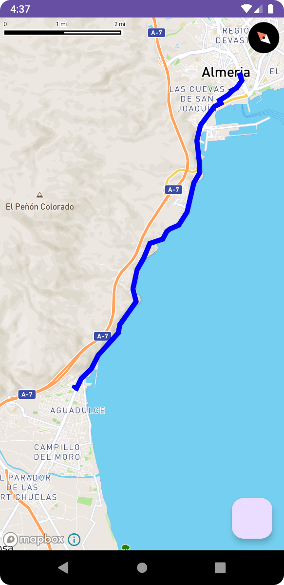 Captura de un mapa con una ruta dibujada