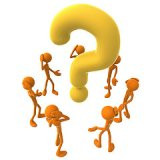 Varias figuras en círculo alrededor de un símbolo de interrogación.