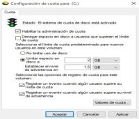 Configuración de cuotas de disco para C:\. 