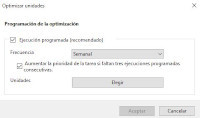 Muestra la ventana con la que cambiar la programación de la opctimización