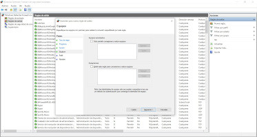 Cuadro de diálogo para la configuración avanzada, quinta pantalla de creación de reglas de conexión con el Firewall de Windows.