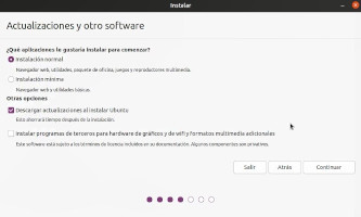 Pantalla donde se eligen las aplicaciones a instalar y las actualizaciones del sistema
