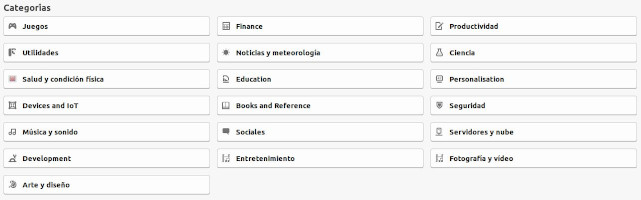 Captura de las categorías de Ubuntu Software