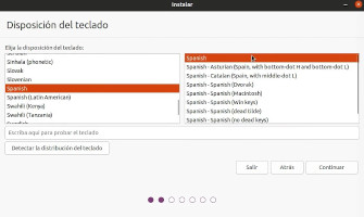 Pantalla donde se indica el teclado del sistema