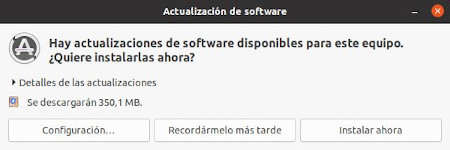 Captura que muestra la notificación de actualizaciones