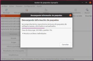 Captura del proceso de búsqueda de actualizaciones con Synaptic